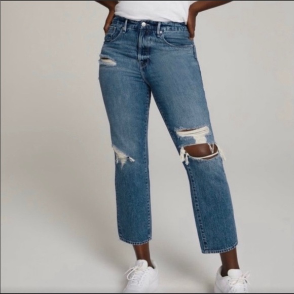 GOOD AMERICAN GOOD VINTAGE distressed baggie straight leg jeans size 16 NWT - Picture 2 of 10